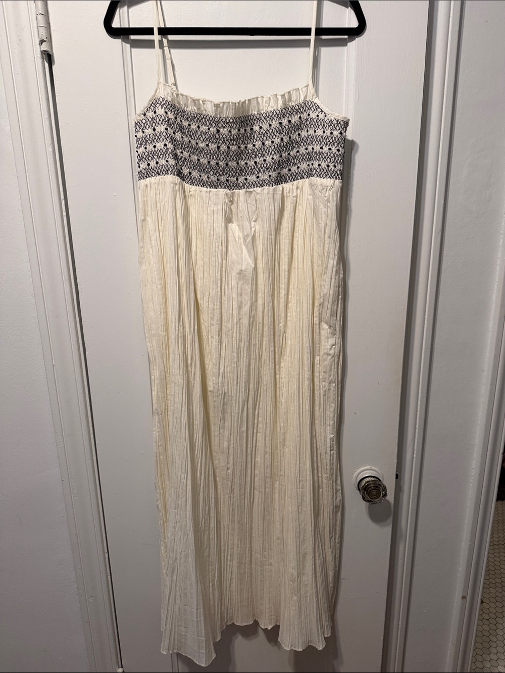 J. Crew Cream Maxi Dress with Black Smocked Bodice